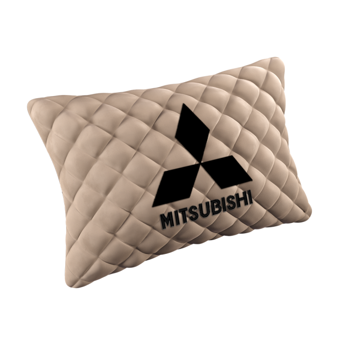 Подушки из алькантары Подушка из алькантары с вышивкой Mitsubishi (Бежевая/Черная)