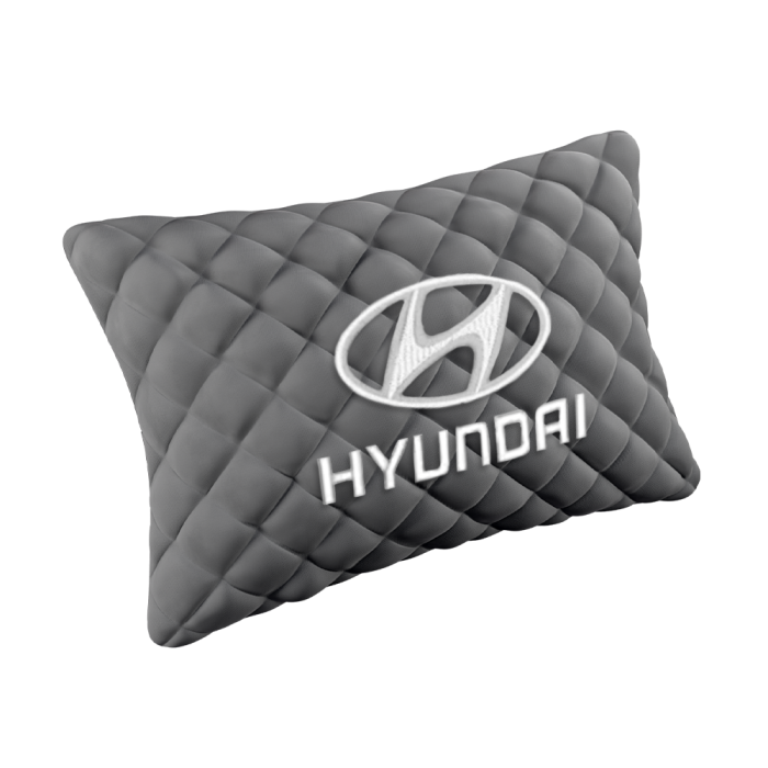 Подушки из алькантары Подушка из алькантары с вышивкой Hyundai (Серая/Серебряная)